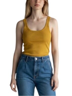 American Eagle Ribbed Cotton Blend Tank Top NWT XS Mustard Yellow
